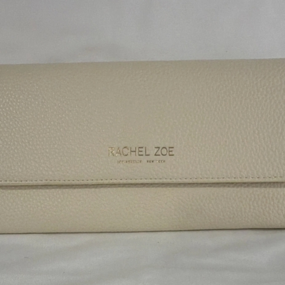 Rachel Zoe Ivory Pebbled Leather Fold-Over Clutch